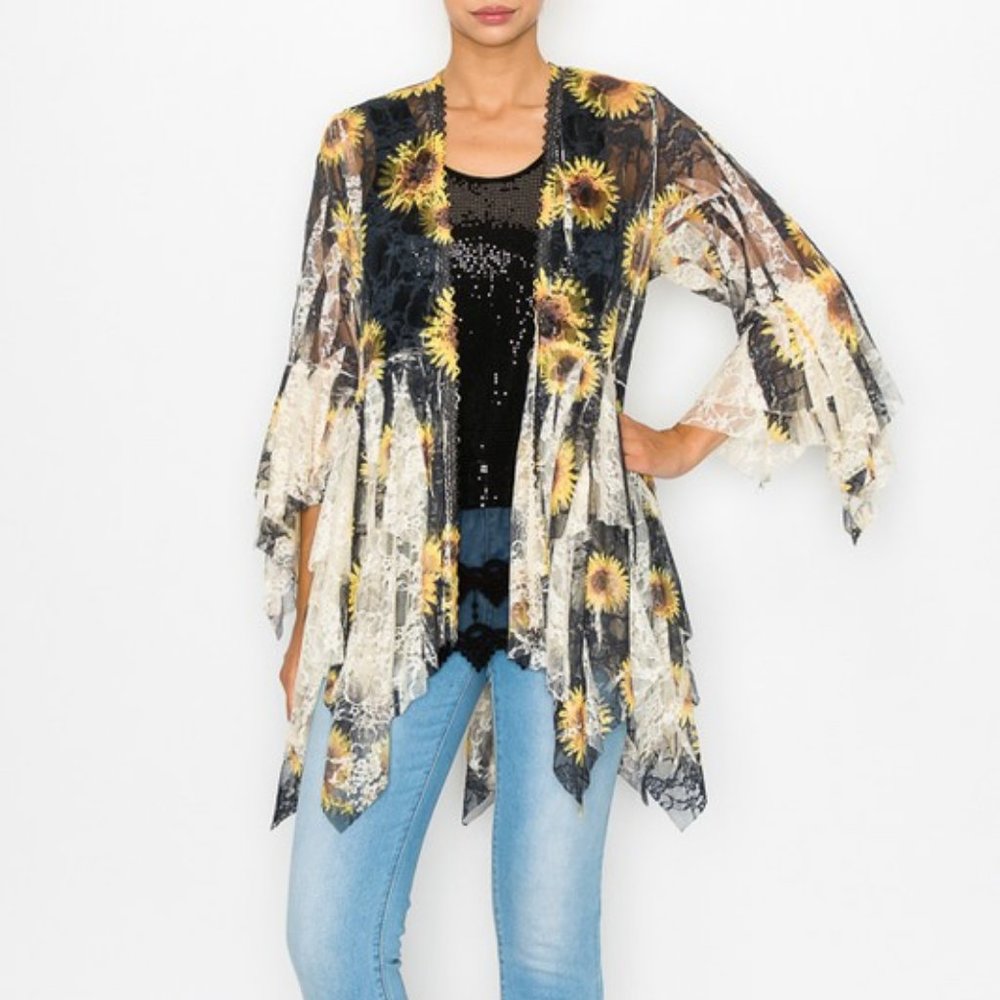 NEW ORIGAMI SUNFLOWER MAGNOLIA western boho cardigan wrap SM-3XL kimono all lace